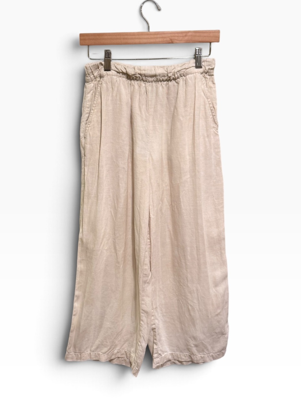 Garnet Hill Cropped Wide-Leg Linen Pants Beige Small